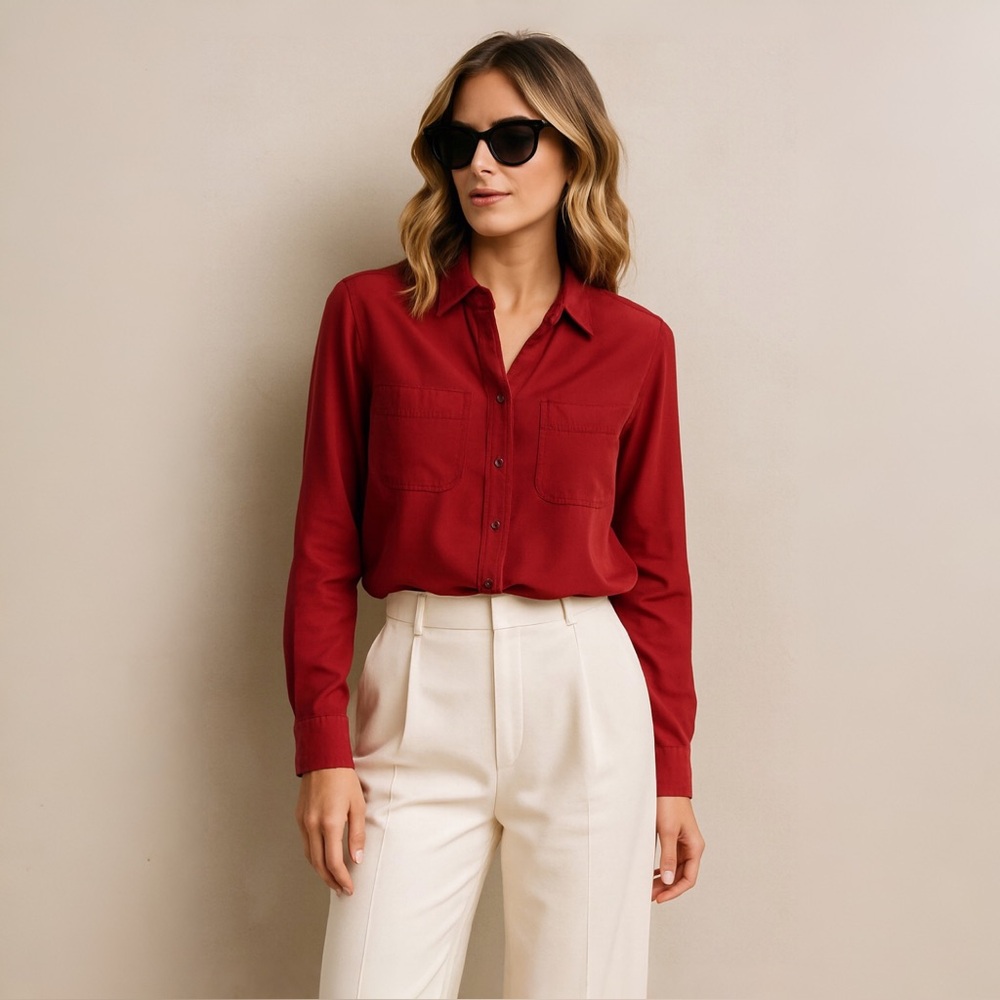 [s] ALEXANDER JORDAN Blouse Shirt burgundy lyocell western Button Down
